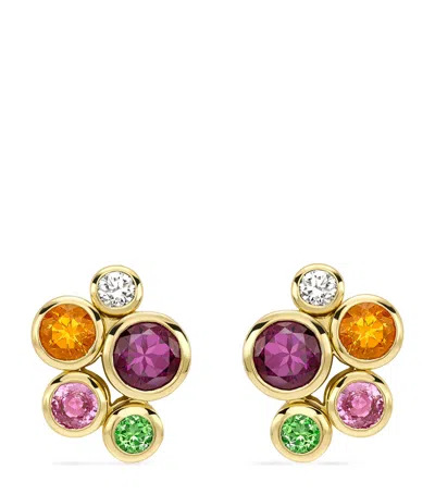 Boodles Yellow Gold, Diamond And Multicoloured Gemstone Raindance Earrings In Metallic