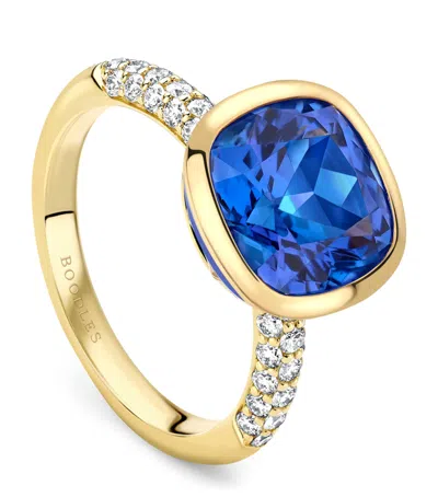 Boodles Yellow Gold, Diamond And Tanzanite Dolce Vita Cushion Ring