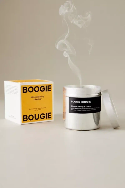 Boogie Bougie Mimosa Darling & Leather Metal Candle In Burgundy