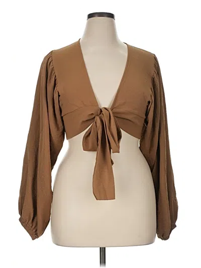 Pre-owned Boohoo 3/4 Sleeve Blouse In Brown
