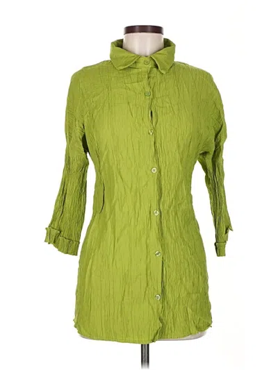 Pre-owned Boohoo 3/4 Sleeve Button Down Shirt In Green