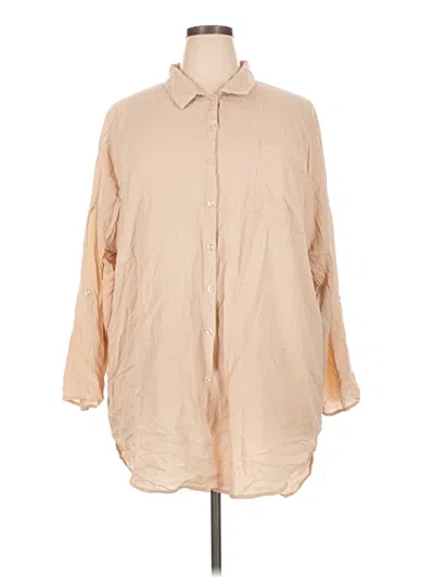 Pre-owned Boohoo 3/4 Sleeve Button Down Shirt In Tan