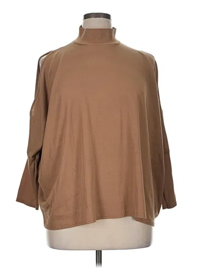 Pre-owned Boohoo 3/4 Sleeve Top Brown Turtleneck Tops