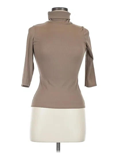Pre-owned Boohoo 3/4 Sleeve Top Tan Turtleneck Tops In Brown