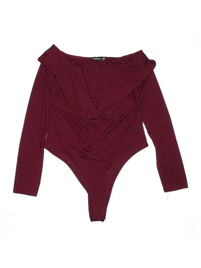 Pre-owned Boohoo Bodysuit In Burgundy