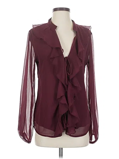 Pre-owned Boohoo Long Sleeve Blouse In Burgundy