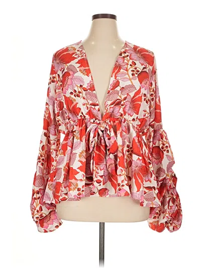 Pre-owned Boohoo Long Sleeve Blouse In Red