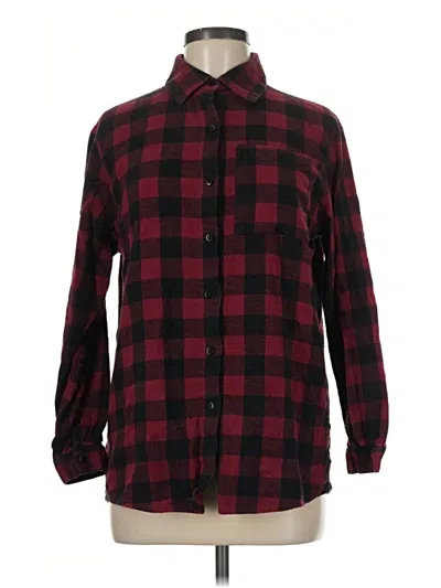 Pre-owned Boohoo Long Sleeve Button Down Shirt In Burgundy
