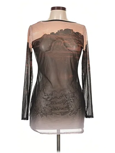Pre-owned Boohoo Long Sleeve Top Brown High Neck Tops