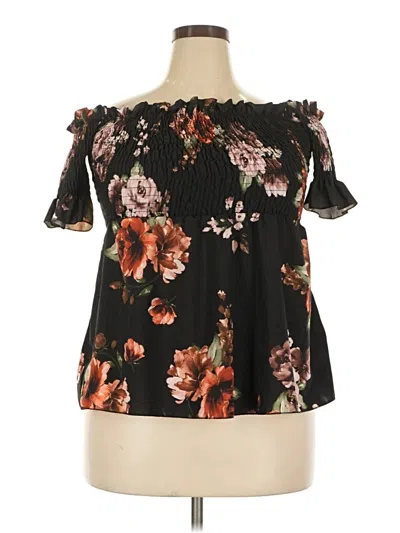 Pre-owned Boohoo Short Sleeve Blouse In Black