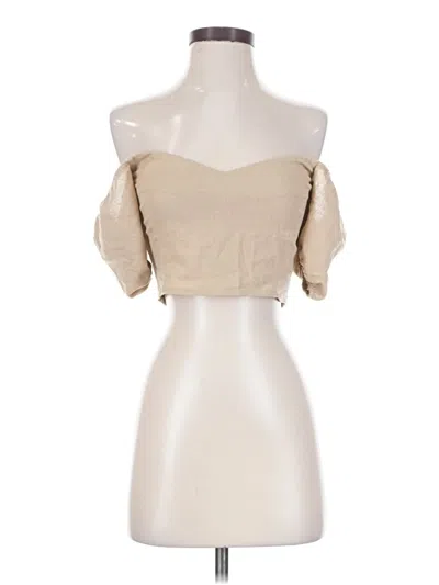 Pre-owned Boohoo Short Sleeve Top Tan Strapless Neckline Tops