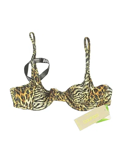 Boohoo Swimsuit Top Gold Animal Print Pattern Swimwear