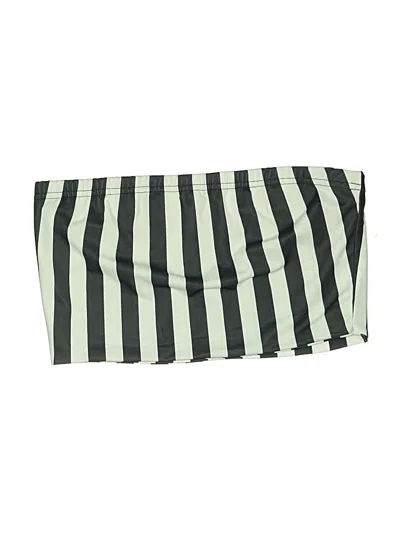 Pre-owned Boohoo Swimsuit Top Green Stripes Pattern Swimwear
