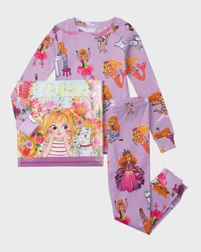 Books To Bed Kids' Girl's Florabelle Printed Pajamas & Book Set In Purple