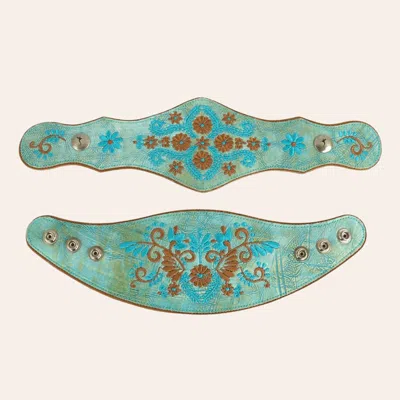 Boot Lassos Agave Blue Aqua & Brown Mexicana Floral Embroidered