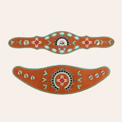 Boot Lassos Agave Blue Brown Zuni Embroidered