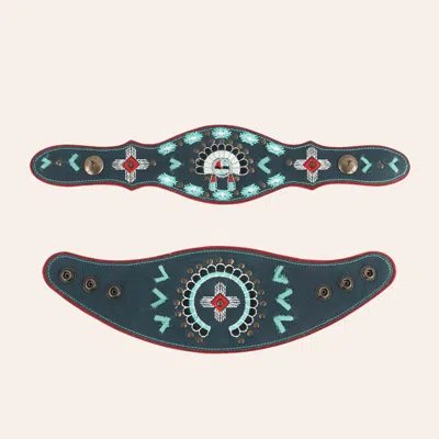 Boot Lassos Agave Blue Navy Zuni Embroidered