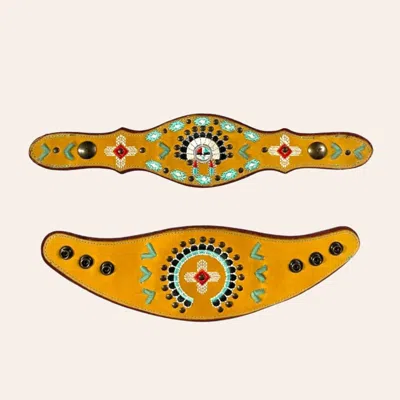 Boot Lassos Agave Blue Yellow Zuni Embroidered  In Transparent
