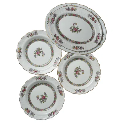 Pre-owned Booth's Vintage  Brocade Dinnerware Set Of 6, Floral Motifs, Gilt, England, 1940 In Gray