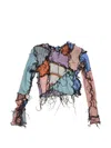 Borbala Patchwork Frayed Sweater In Blue