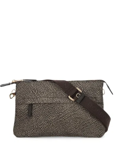 Borbonese All-over Print Cross Body Bag In Brown