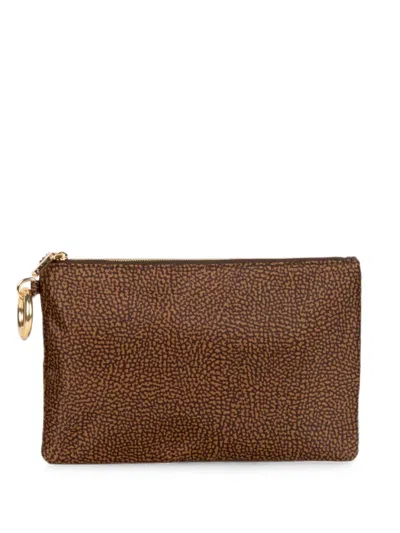 Borbonese Animal-print Logo-plaque Clutch Bags In Brown
