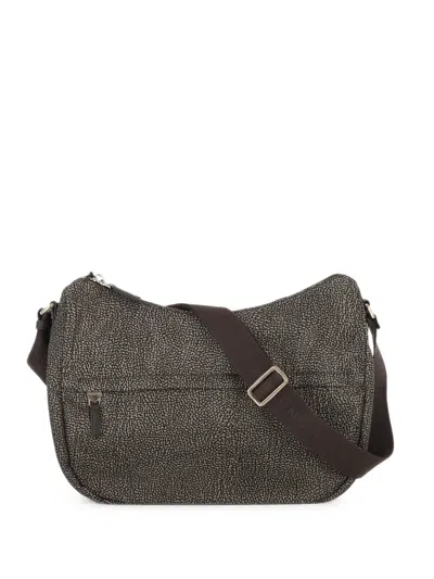 Borbonese B-club Luna Op-printed Shoulder Bag In Black
