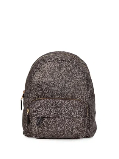 Borbonese B-club Op-print Front-zip Backpack In Brown