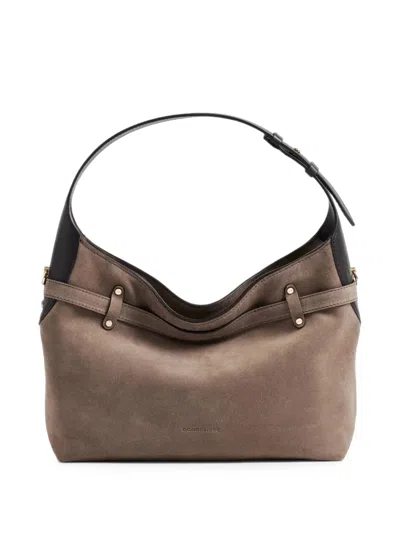 Borbonese B-halo Buckled Suede Shoulder Bag In Brown