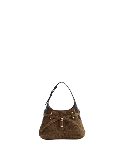 Borbonese B-halo Textured Shoulder Bag In Brown