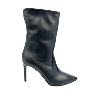Borbonese Black Leather Women Boot With Stiletto Heel