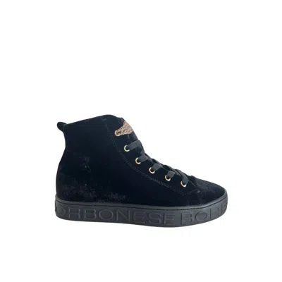Borbonese Black Leather Women Sneaker In Blue
