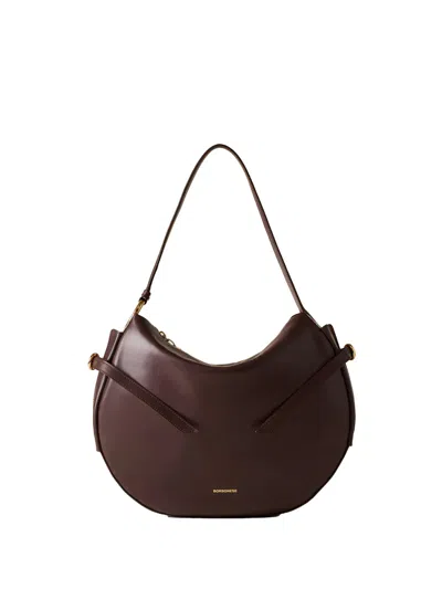 BORBONESE BORBONESE BORBONESE BRIDLE HOBO MEDIUM BAG IN NAPPA LEATHER, DARK RED COLOR, OP SUEDE DETAILS, FABRI