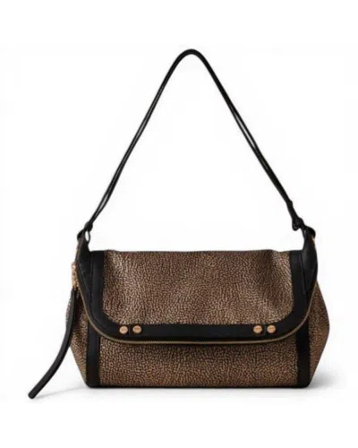 Borbonese Crossover S Frame Woman Op Natural And Black Leather Recycled Fabric Bag