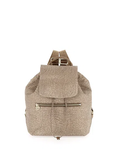 Borbonese Eco Line Medium Backpack In Op Fabric In Beige/marrone