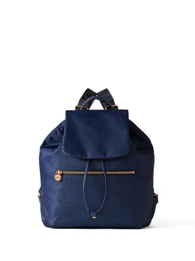 Borbonese Eco Line Medium Backpack In Op Fabric In Blu