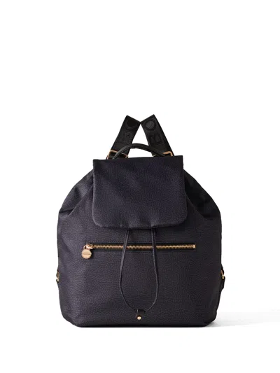 Borbonese Eco Line Medium Backpack In Op Fabric In Dark Black