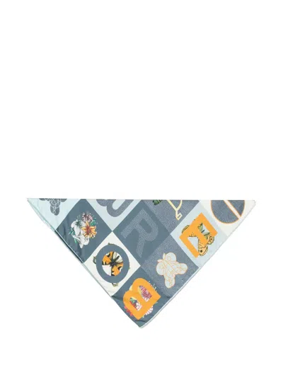 Borbonese Floral-print Logo-patch Scarf In Blue