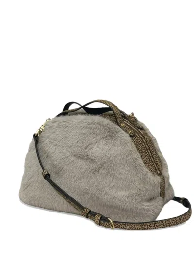 Borbonese Furry Handle Shoulder Bag In Gray