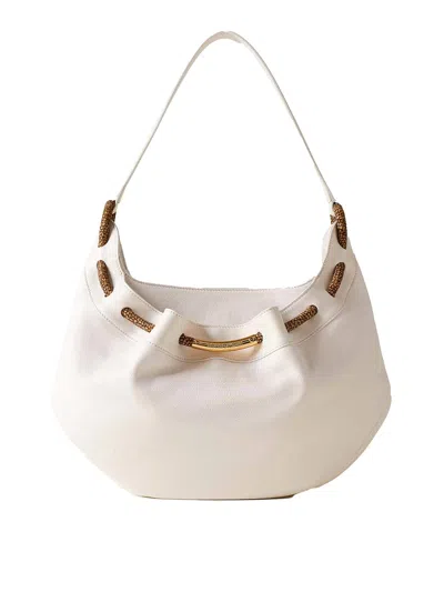 Borbonese Hobe Large Shoulder Bag In Leather In White