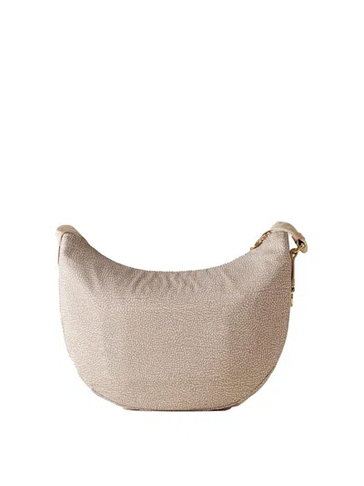 Borbonese Hobo Moon Middle Shoulder Bag In Op Fabric In Neutral