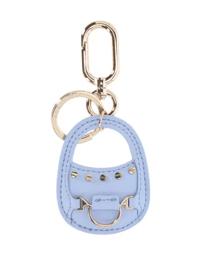 Borbonese Studded Charm Keyring In Blue