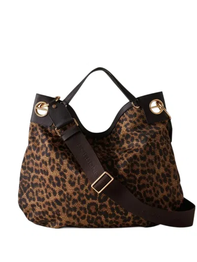 Borbonese Large London Leopard-print Shoulder Bag In Brown