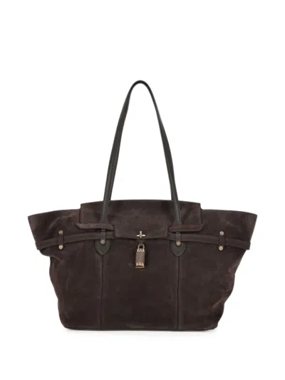Borbonese Large Premiere Padlock-detail Suede Tote Bag In Brown