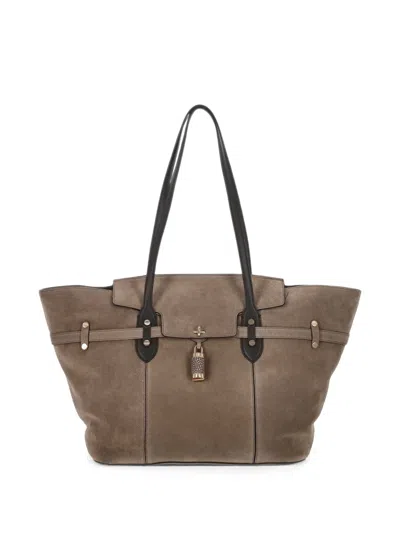 Borbonese Large Premiere Suede Padlock-detail Shoulder Bag In Brown