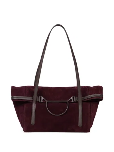 Borbonese Large Shopping Suede Tote Bag In Burgundy