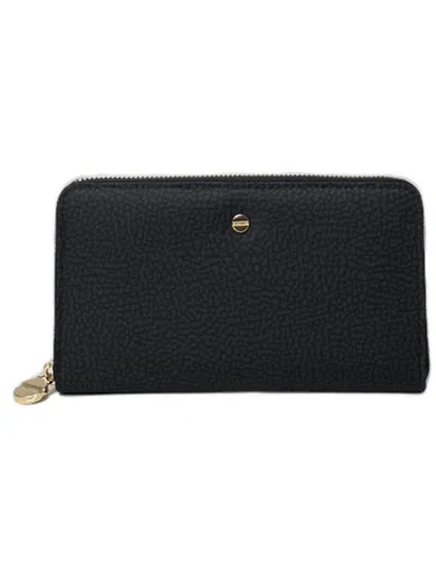 Borbonese Large Zip Around Wallet In Dark Black
