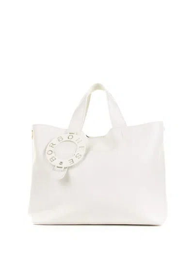 Borbonese Leather Shoulder Bag With Logo In Chantilly Cream