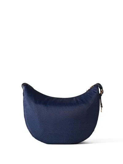 Borbonese Luna Small Shoulder Bag In Op Fabric And Leather In Blu