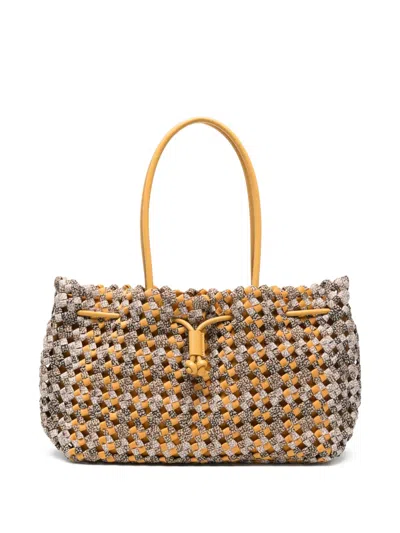 Borbonese Medium La Nido Woven Drawstring Shoulder Bag In Yellow